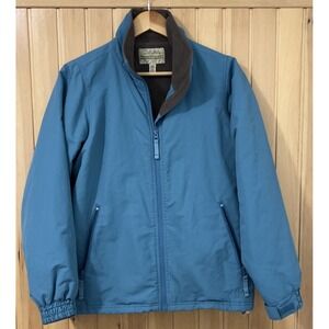 Cabela's Women's Med Outerwear Blue Zip Up Jacket Brown Fleece Lined Zip Pockets